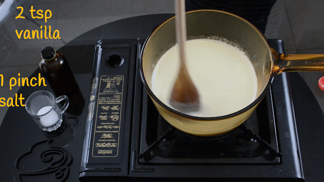 Adding salt and vanilla to milk mixture