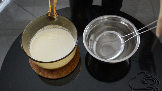Straining milk mixture